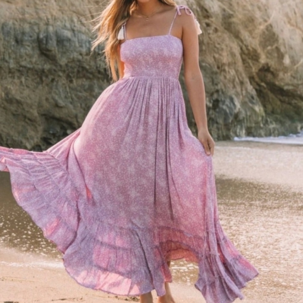 OLIA purple & white floral tie strap maxi dress. NWT!